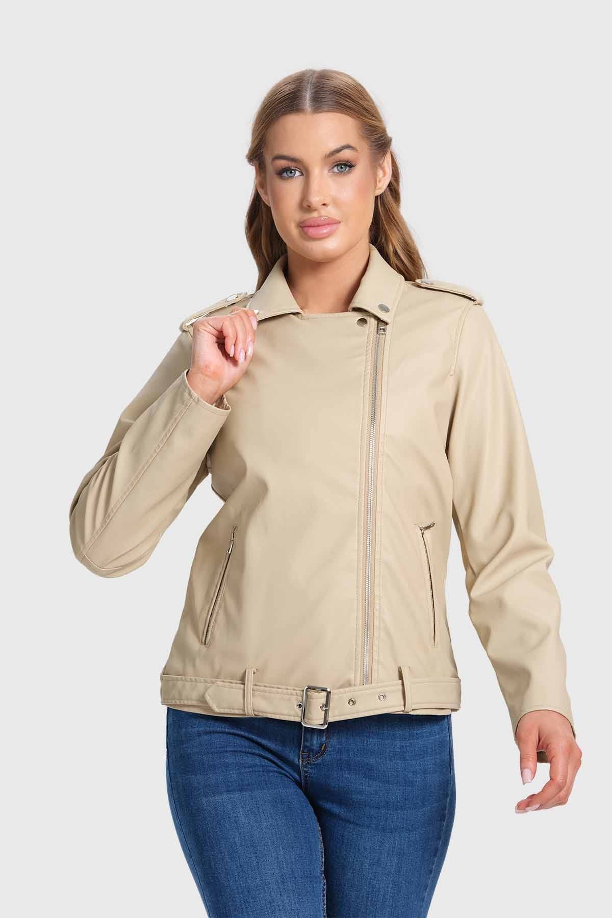 CHAQUETA MUJER BIKER BEIGE
