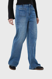 Jeans Mujer Bolsillos Calce Recto Azul