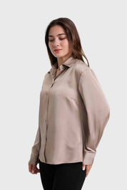 Blusa Mujer Satinada Abotonada Beige