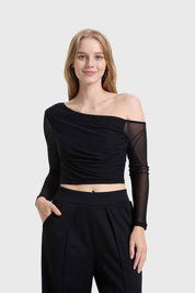 Polera Mujer Drapeada Simetric Negro