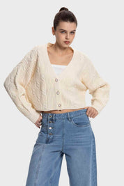 Sweater Mujer Cuello V Abierto Crudo