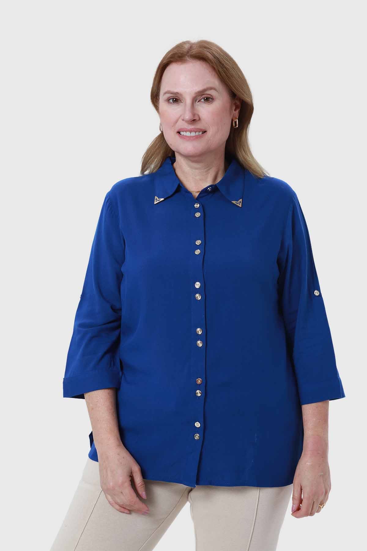 Blusa Mujer Abotonada Roll Up Azul
