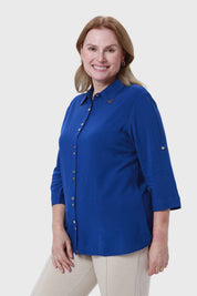 Blusa Mujer Abotonada Roll Up Azul