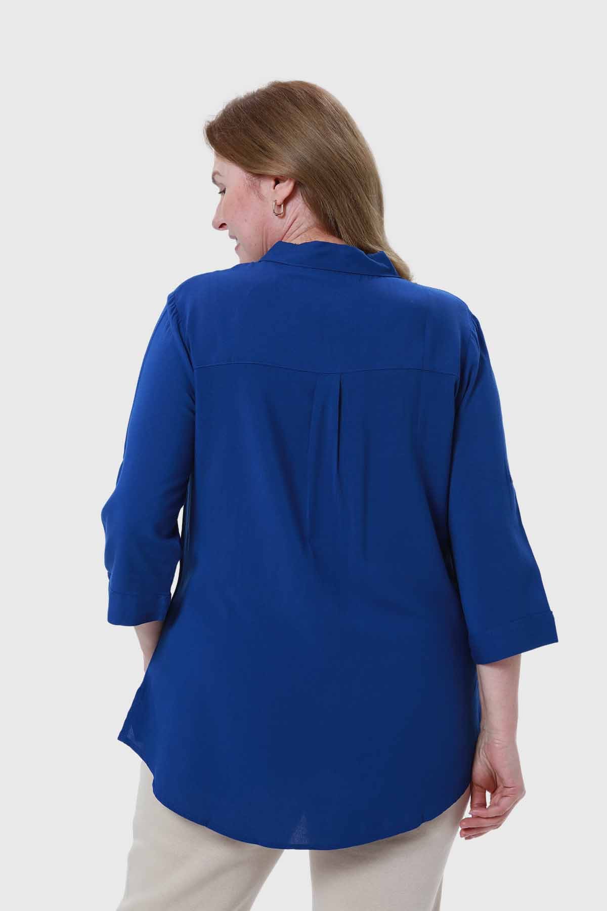 Blusa Mujer Abotonada Roll Up Azul