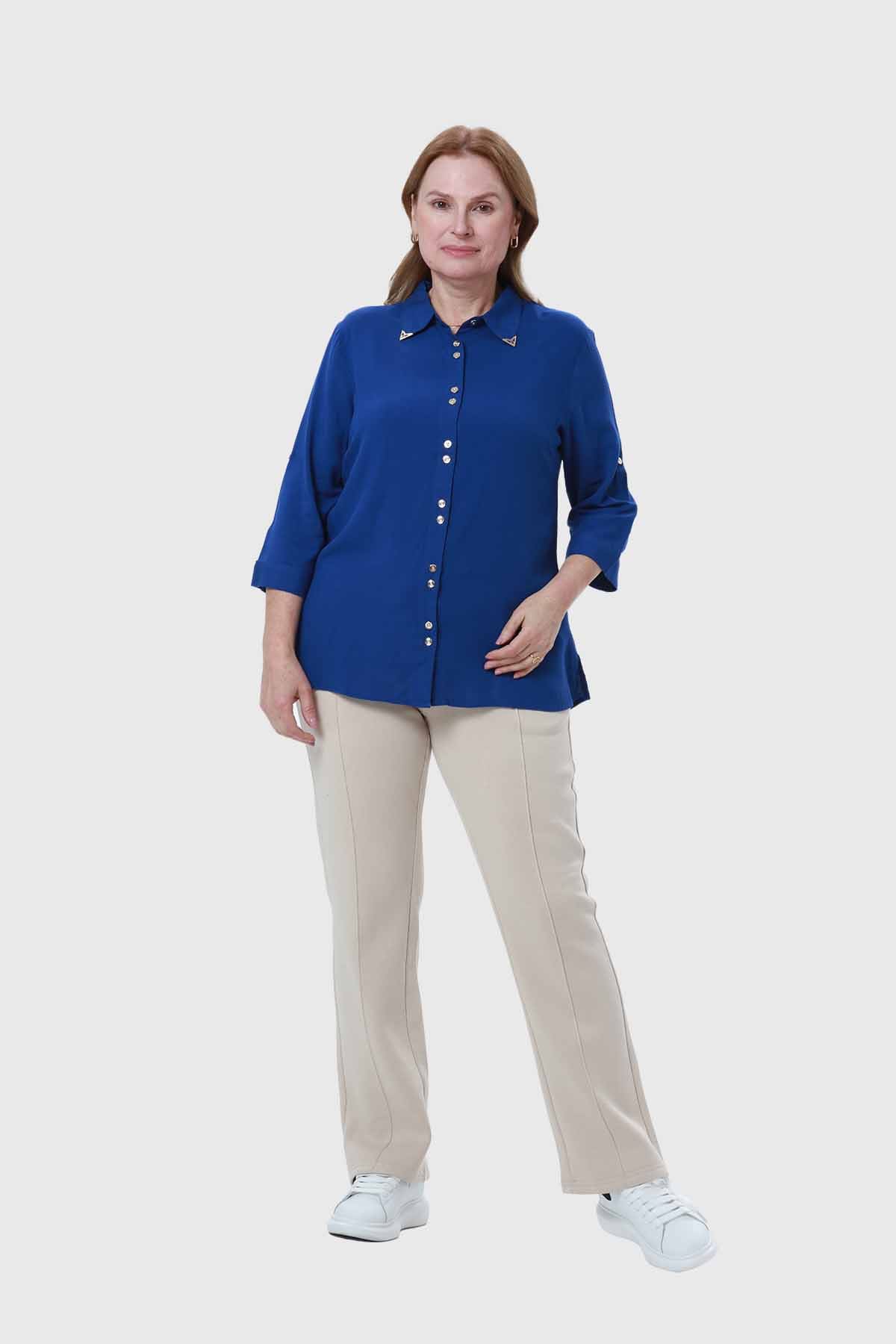 Blusa Mujer Abotonada Roll Up Azul