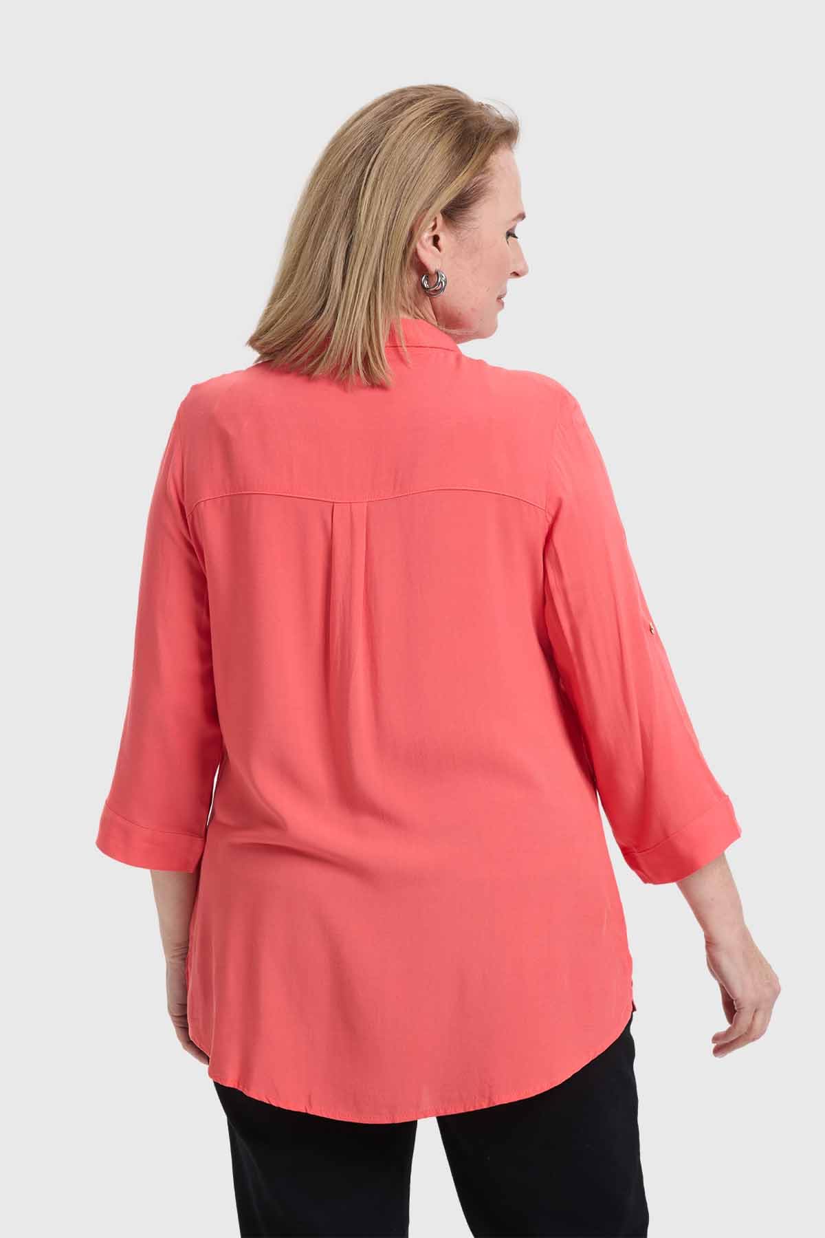 Blusa Mujer Abotonada Roll Up Coral