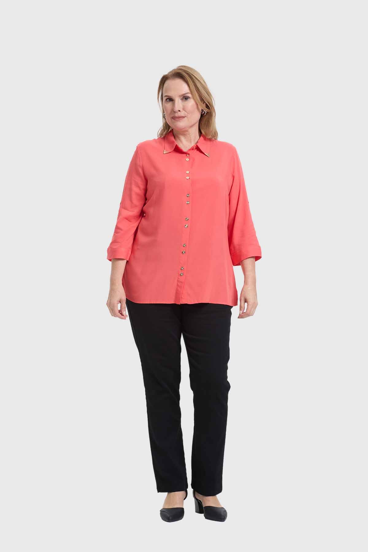 Blusa Mujer Abotonada Roll Up Coral
