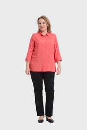 Blusa Mujer Abotonada Roll Up Coral
