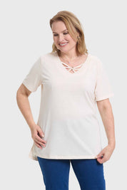 Polera Mujer Escote Recogido Arena