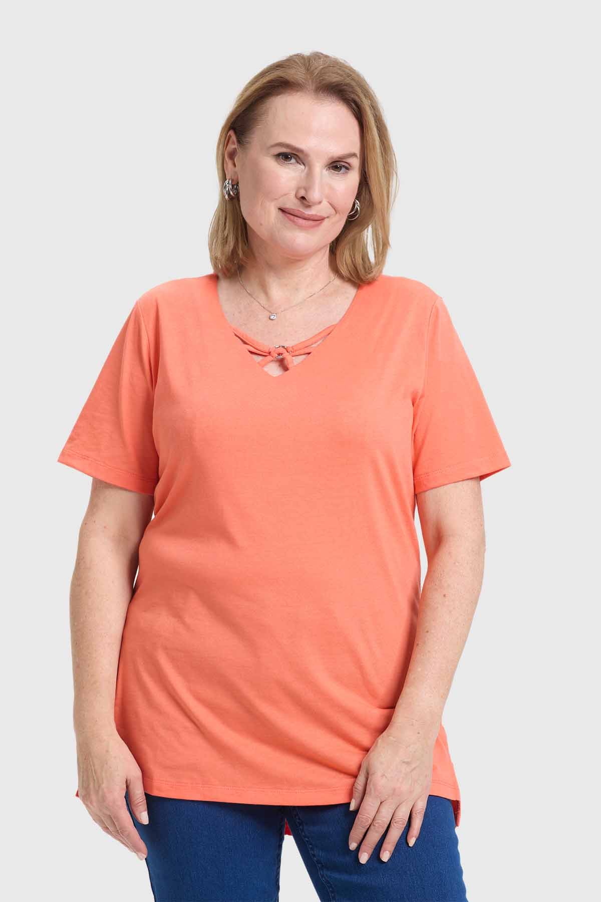 Polera Mujer Escote Recogido Damasco