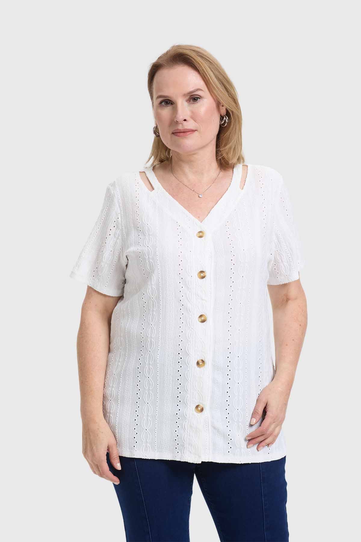 Polera Mujer Abotonada Crudo