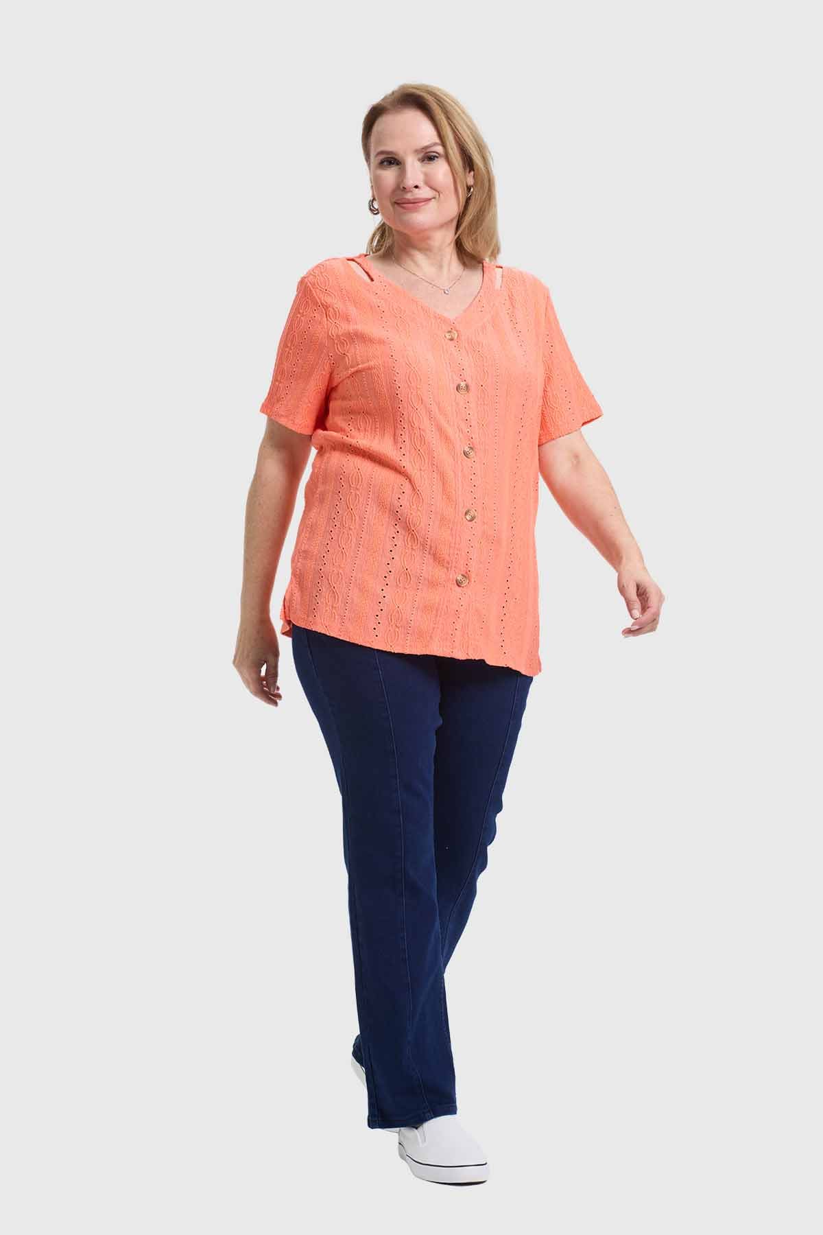Polera Mujer Abotonada Damasco