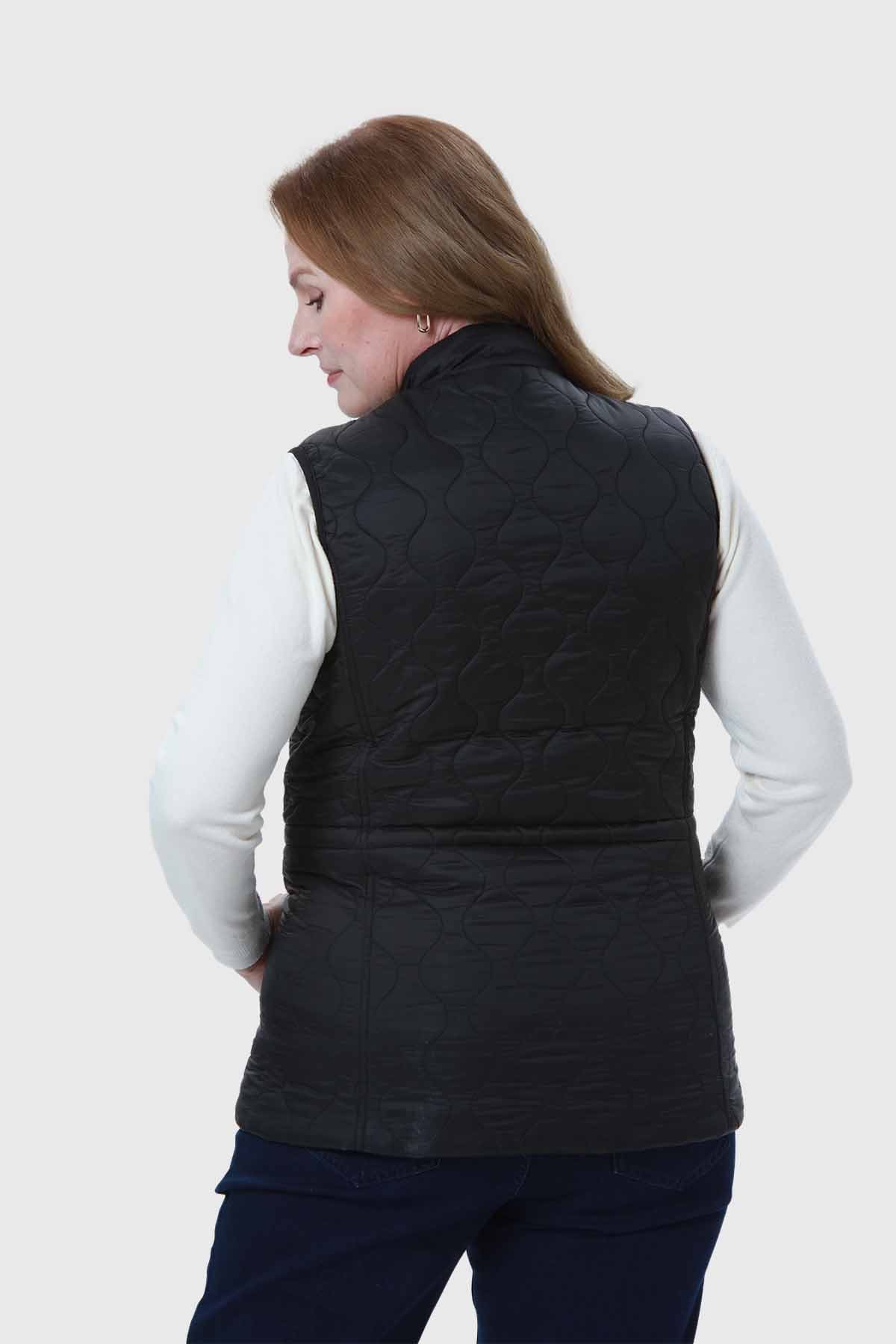 Parka Mujer Con Rombos Bolsillos Negro