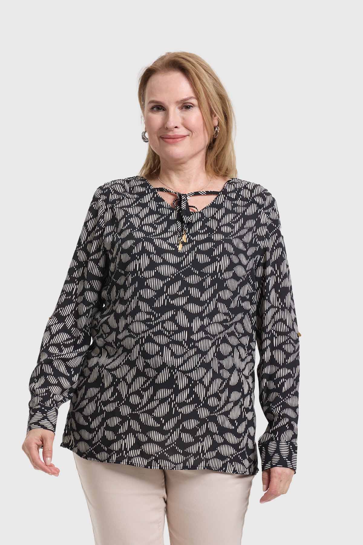 Blusa Mujer Crep Estampada Negro