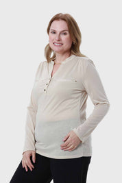 Polera Mujer Cuello Abotonado Beige