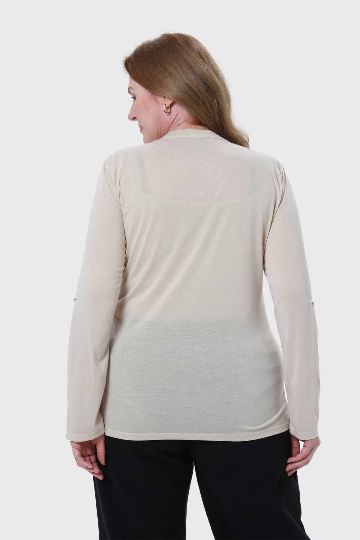 Polera Mujer Cuello Abotonado Beige