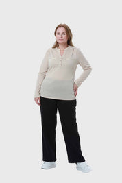Polera Mujer Cuello Abotonado Beige