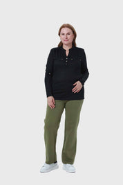 Polera Mujer Cuello Abotonado Negro