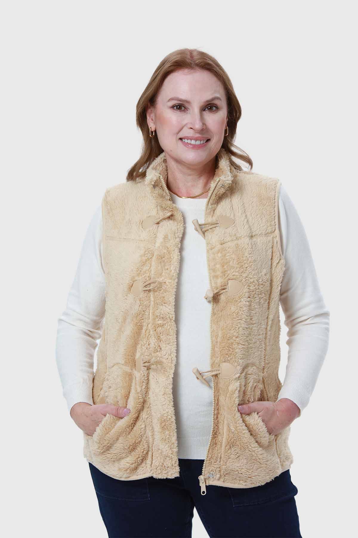 Polar Mujer Estilo Montgomery Peludo Beige