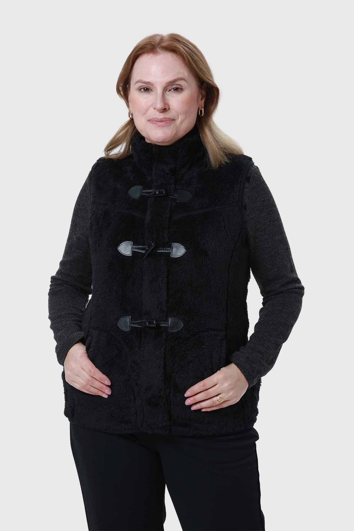 Polar Mujer Peludo Estilo Montgomery Negro