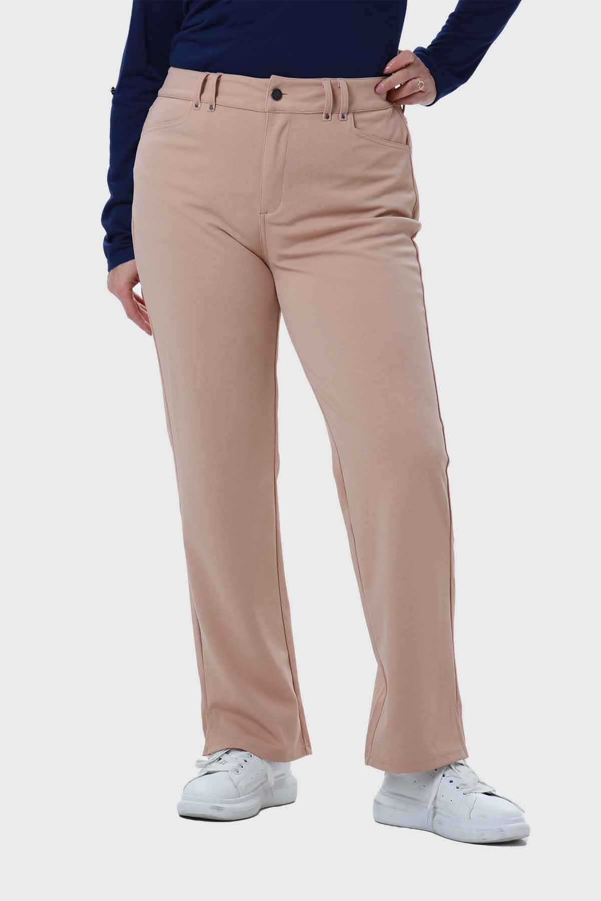 Pantalón Mujer Detalle Abertura En Basta Beige