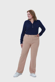 Pantalón Mujer Detalle Abertura En Basta Beige