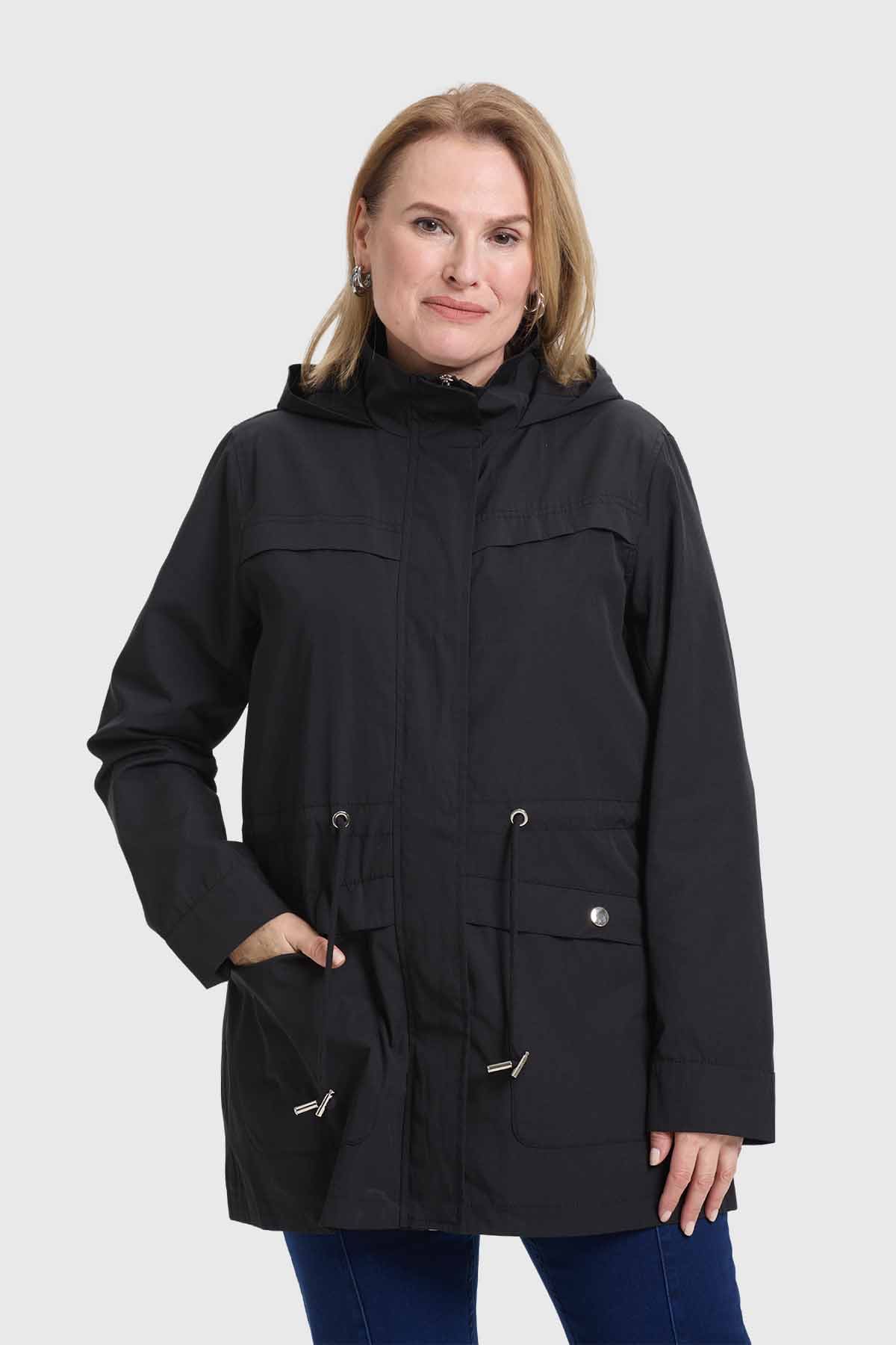 Chaqueta Mujer Con Gorro Negro