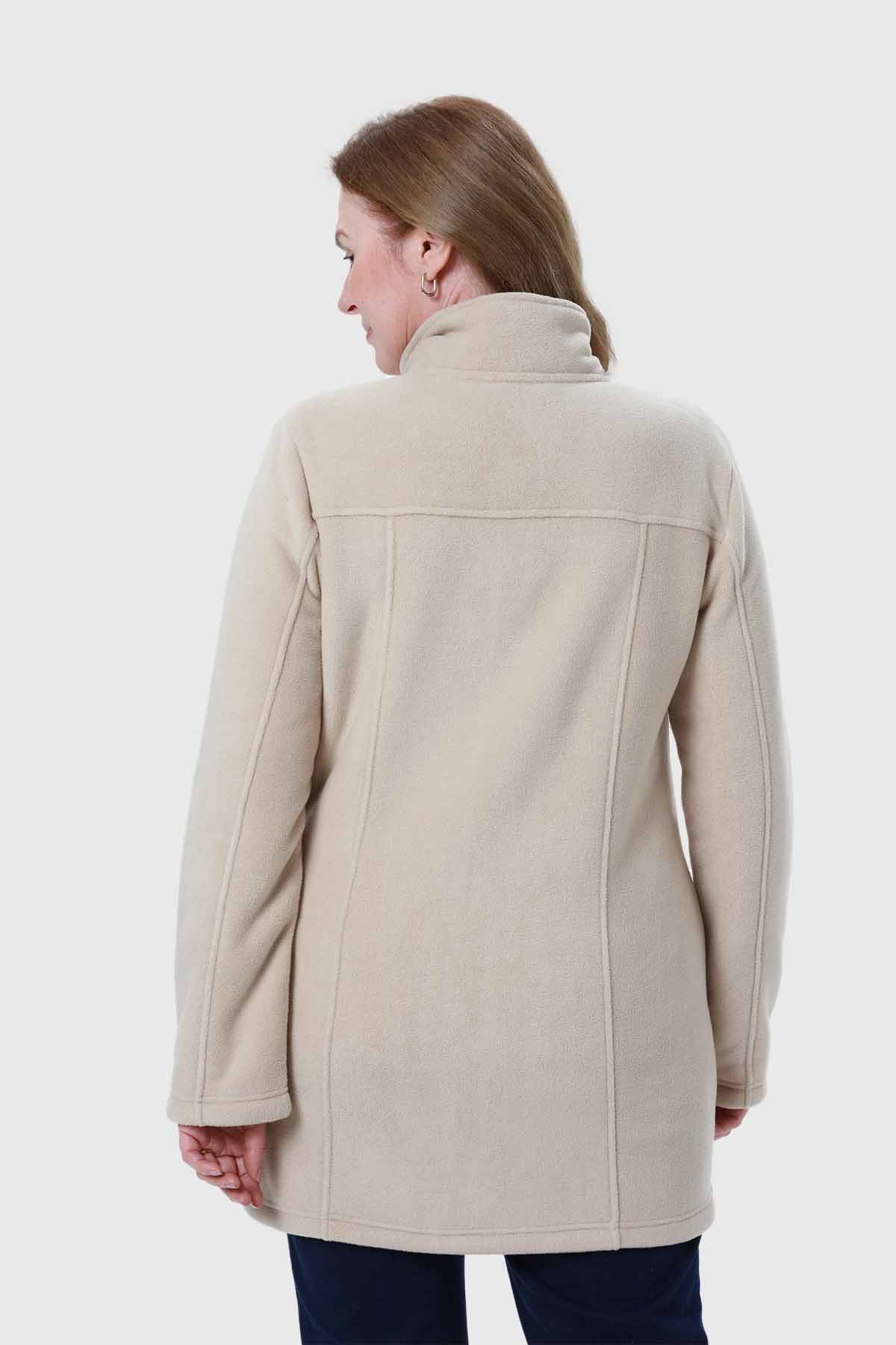 Polar Mujer Con Cierre Y Bolsillo Beige