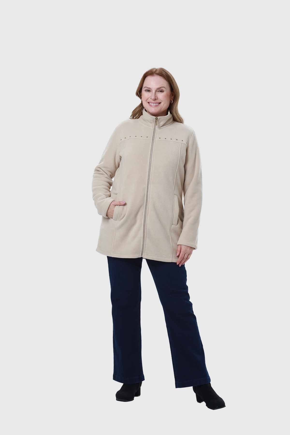 Polar Mujer Con Cierre Y Bolsillo Beige