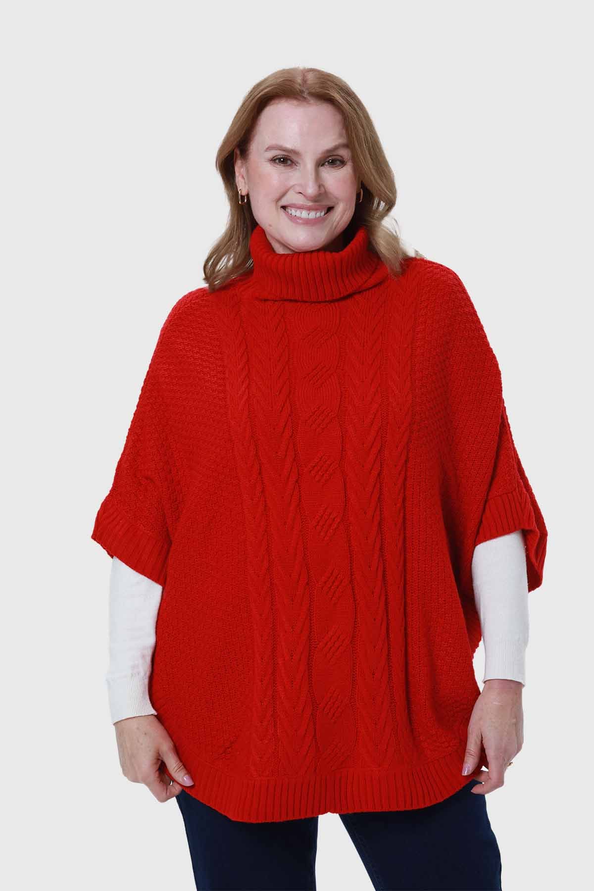 Sweater Mujer Poncho Rojo