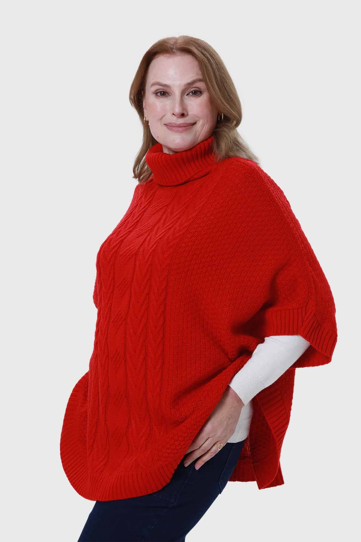 Sweater Mujer Poncho Rojo