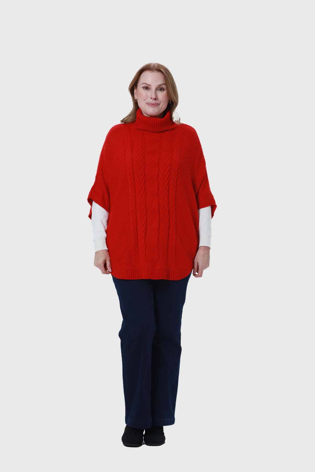 Sweater Mujer Poncho Rojo