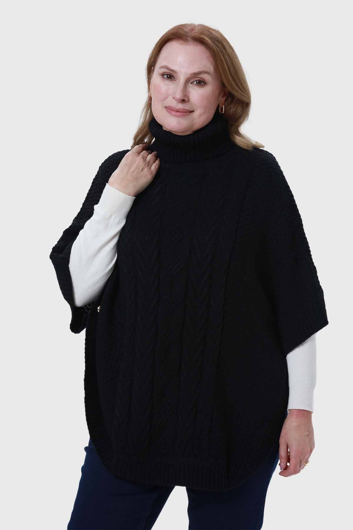 Sweater Mujer Poncho Negro