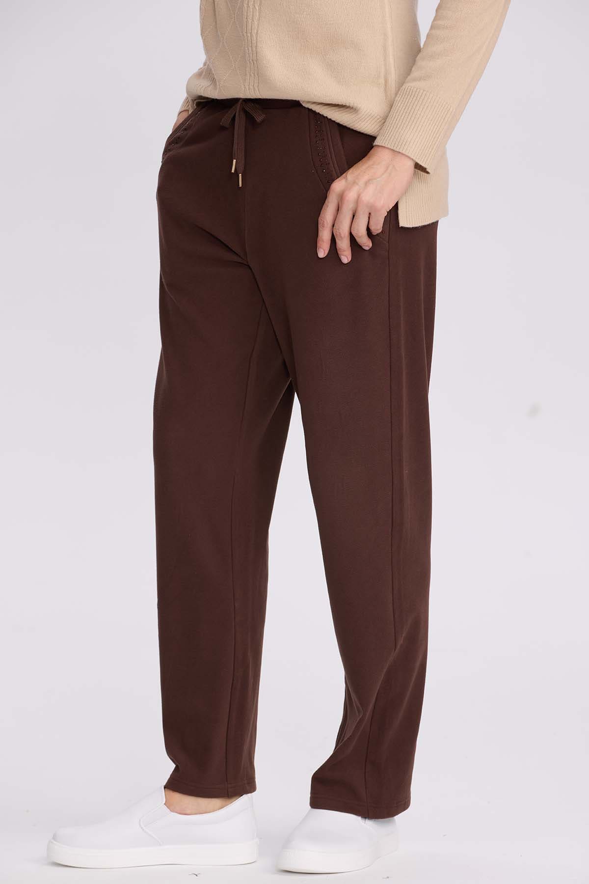 Pantalón Buzo Mujer Detalle Strass Café