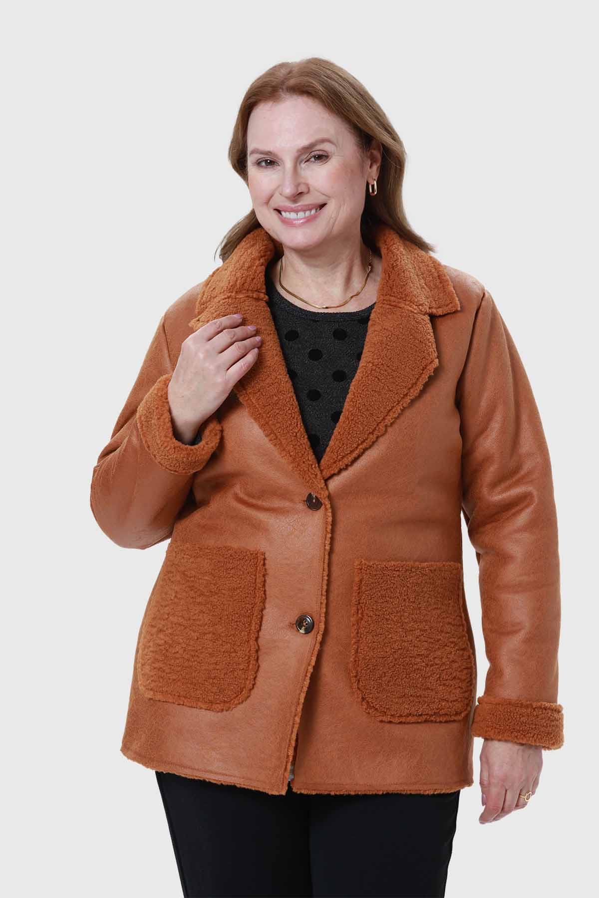 Chaqueta Mujer Efecto Cuero Camel