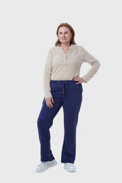 Pantalón Buzo Mujer Con Cordón Y Bolsillo Azul