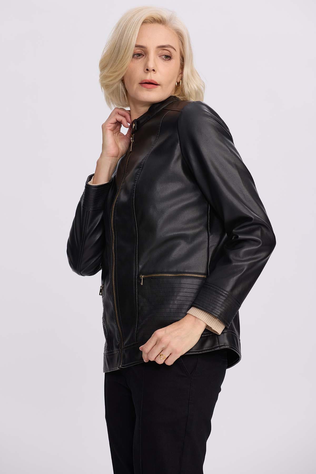 Chaqueta Mujer Efecto Cuero Negro
