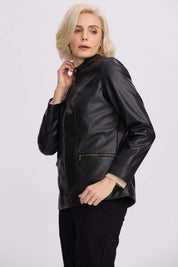 Chaqueta Mujer Efecto Cuero Negro