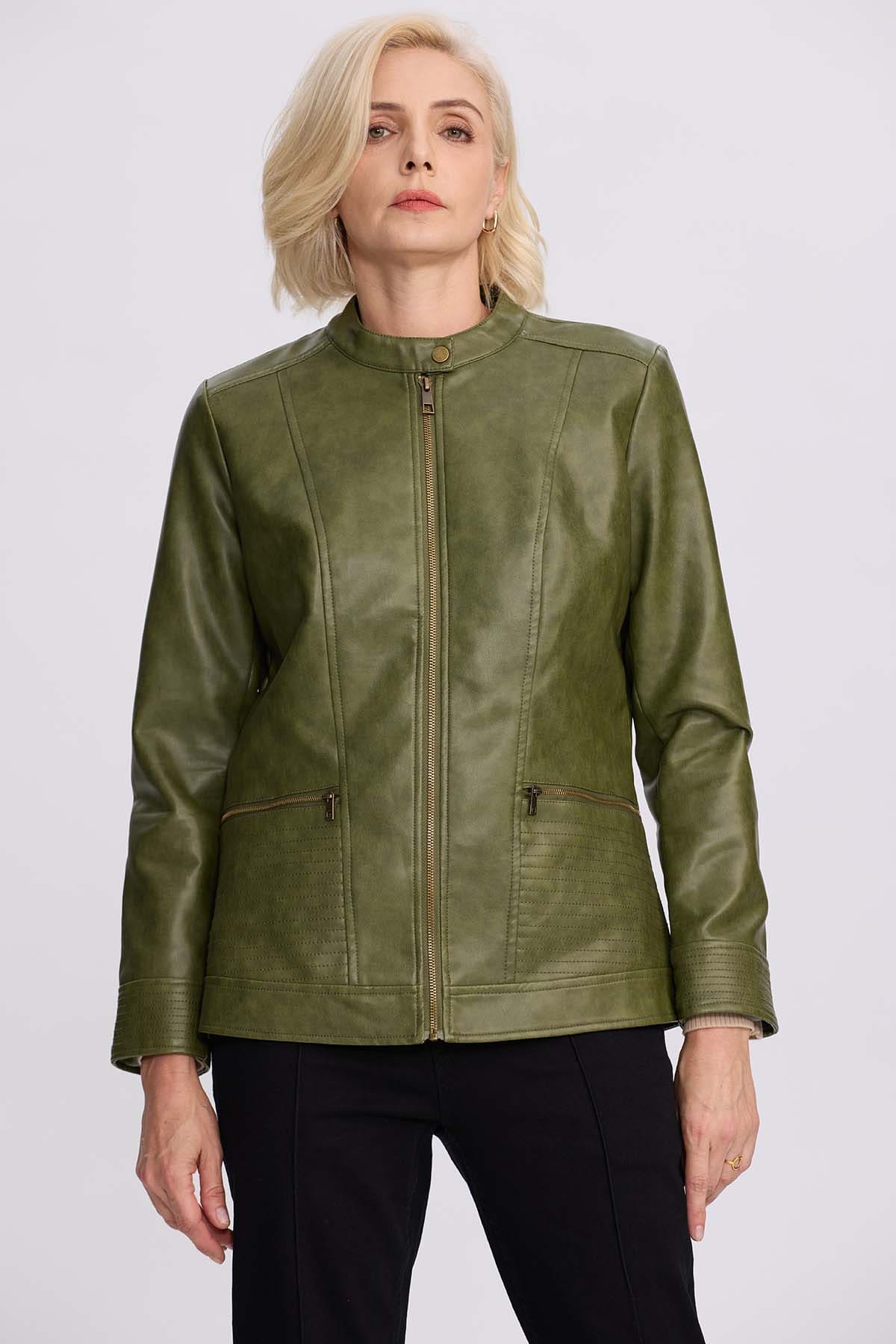 Chaqueta Mujer Efecto Cuero Verde Militar