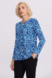 Polera Mujer Evasé Con Aplicación Azul