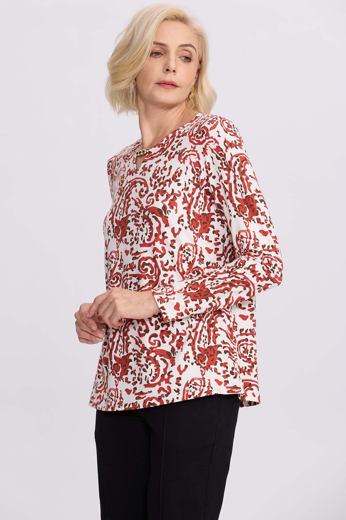Polera Mujer Evasé Con Aplicación Terracota