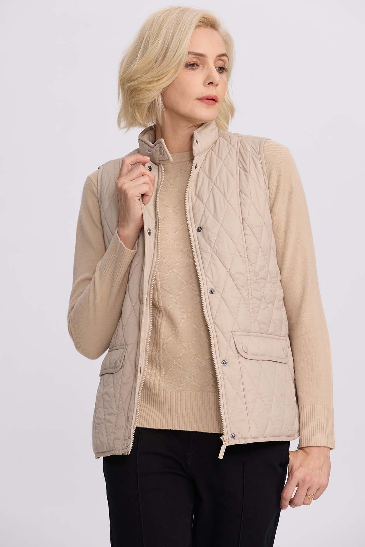 Parka Mujer Bolsillo Parche Beige