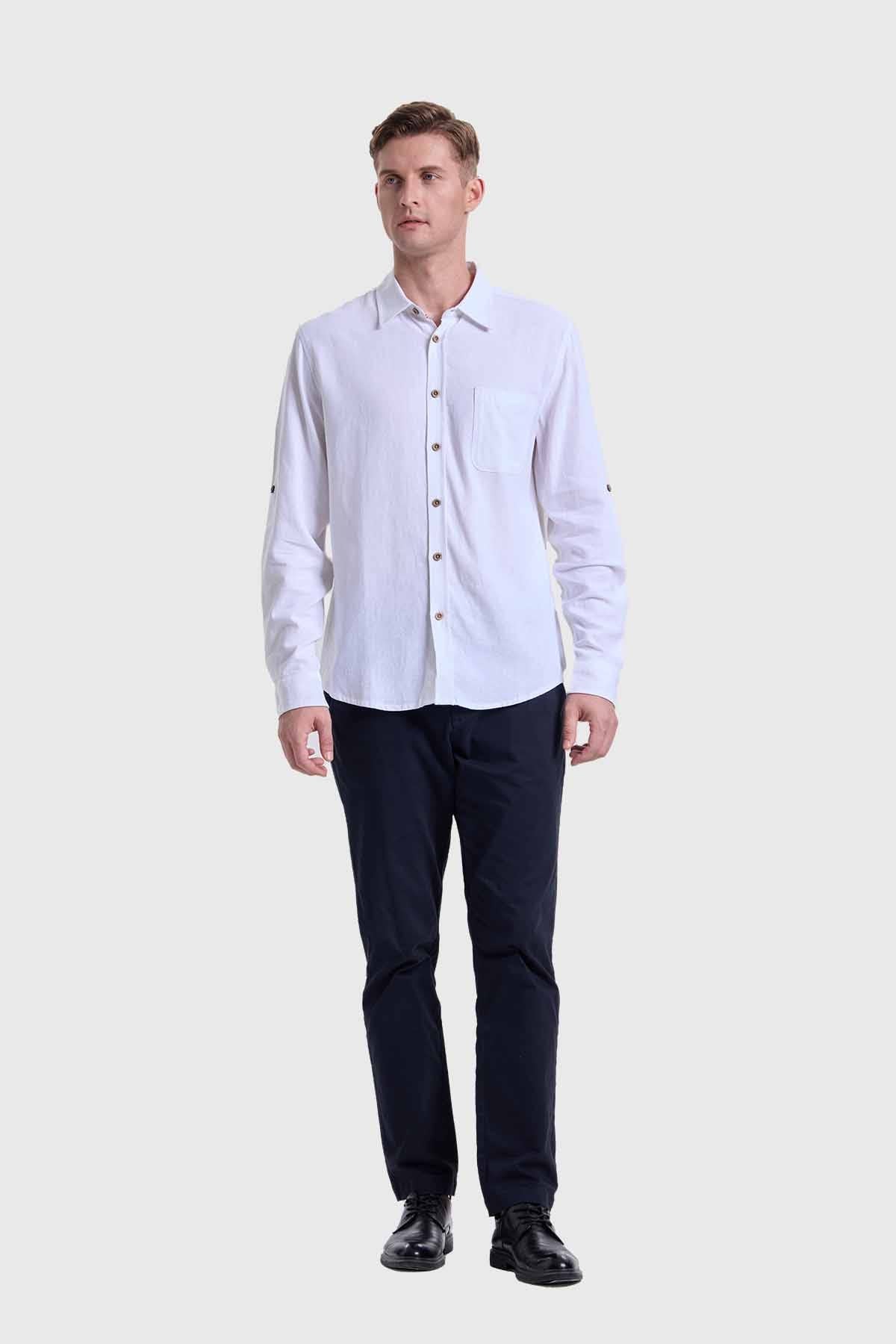 Camisa Hombre Lino Blanco
