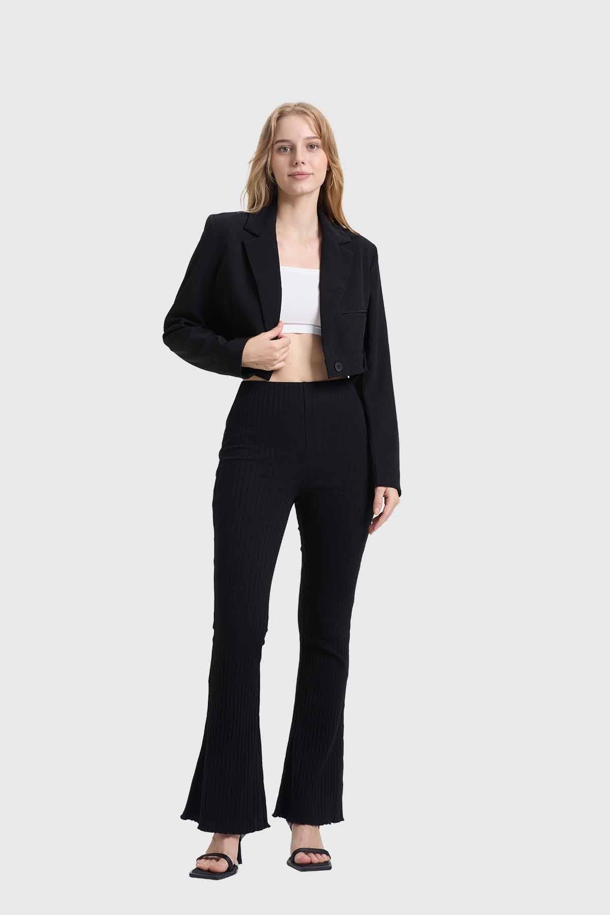 Pantalón Mujer Flare Rib Negro