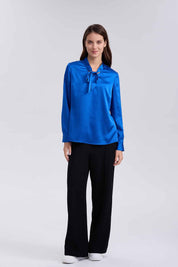 Blusa Mujer Con Lazo Azul