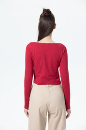Polera Mujer Detalle Encaje Rojo