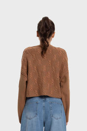 Sweater Mujer Cuello V Abierto Camel