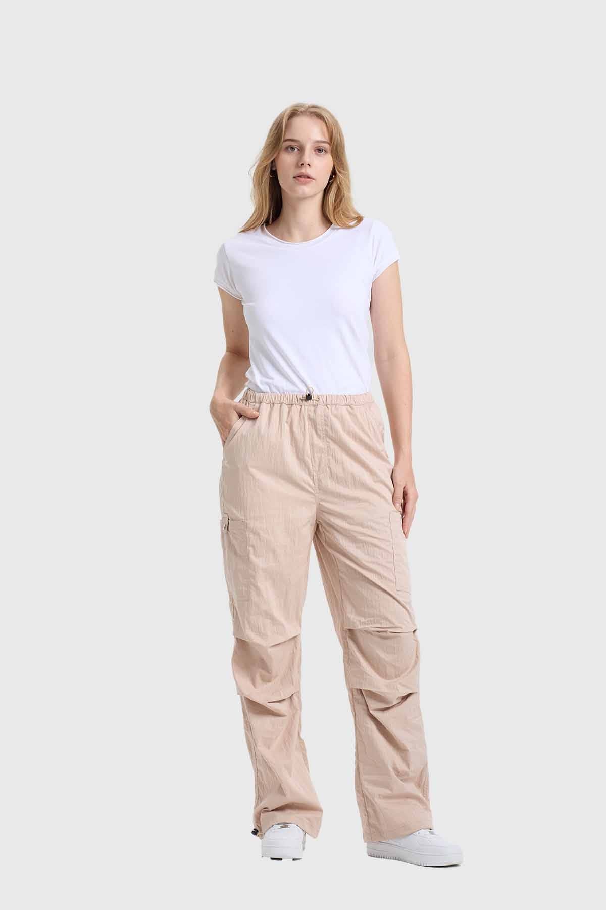 PANTALÓN MUJER RECOGIDO BEIGE CLARO