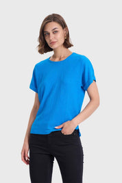 Polera Mujer Dobladillo En Manga Azul