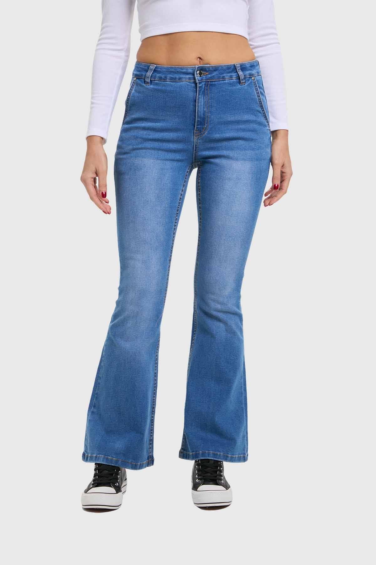 Jeans Mujer Flare Ajuste Cintura Azul